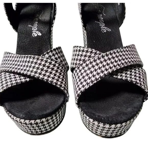 Free People Houndstooth Addison Platform Ankle Strap Size EU 38 US 8 - Picture 3 of 10